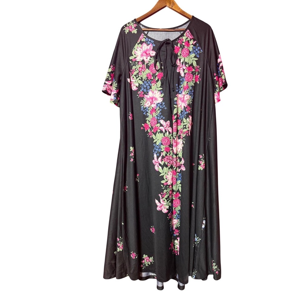 Only Necessities Women Medium Black Floral Maxi Nightgown Dress Loungewear Mumu